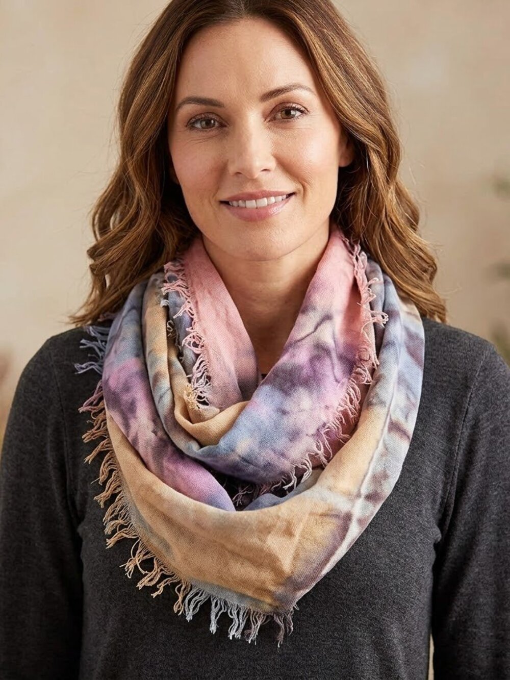 *3 FOR $9* Tie Dyed Fringe Edge Lightweight Infinity Scarf Large Round Neck